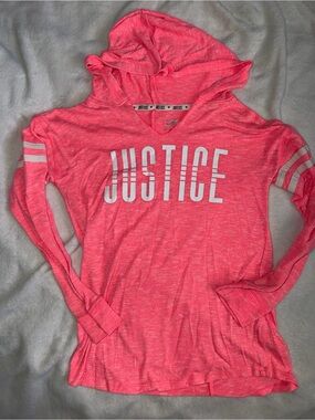 Girls Justice Pink Hooded Long Sleeve Tee